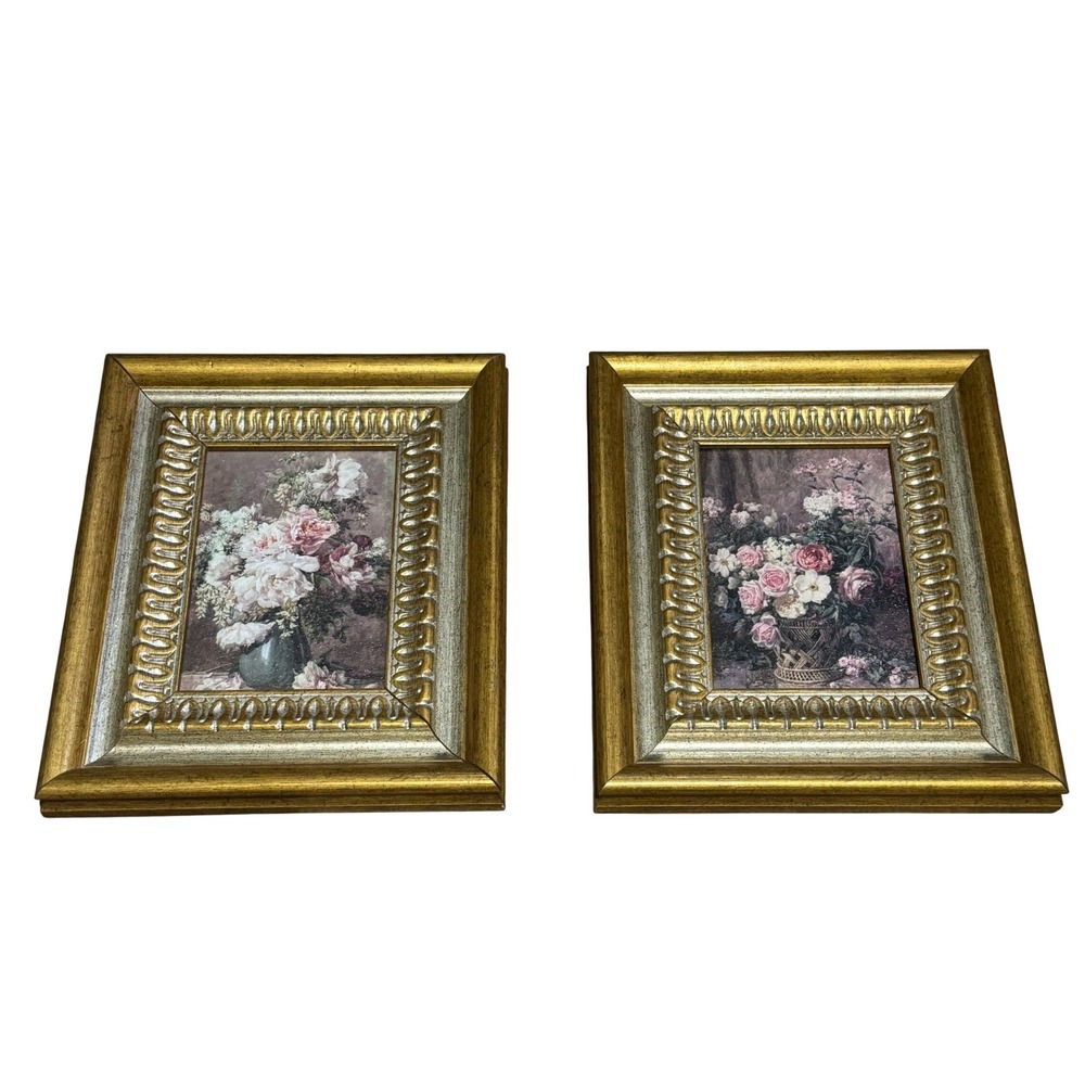 Crystal Art Gallery Floral Rose Art Prints‎ Set of 2 Gold Silver Ornate Frames